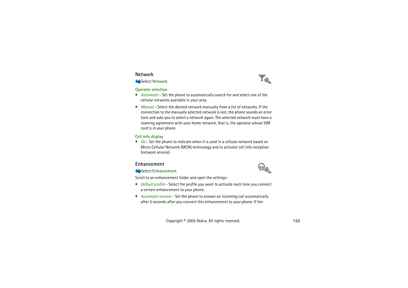 Network, Enhancement, Network enhancement | Nokia 3230 User Manual | Page 153 / 210