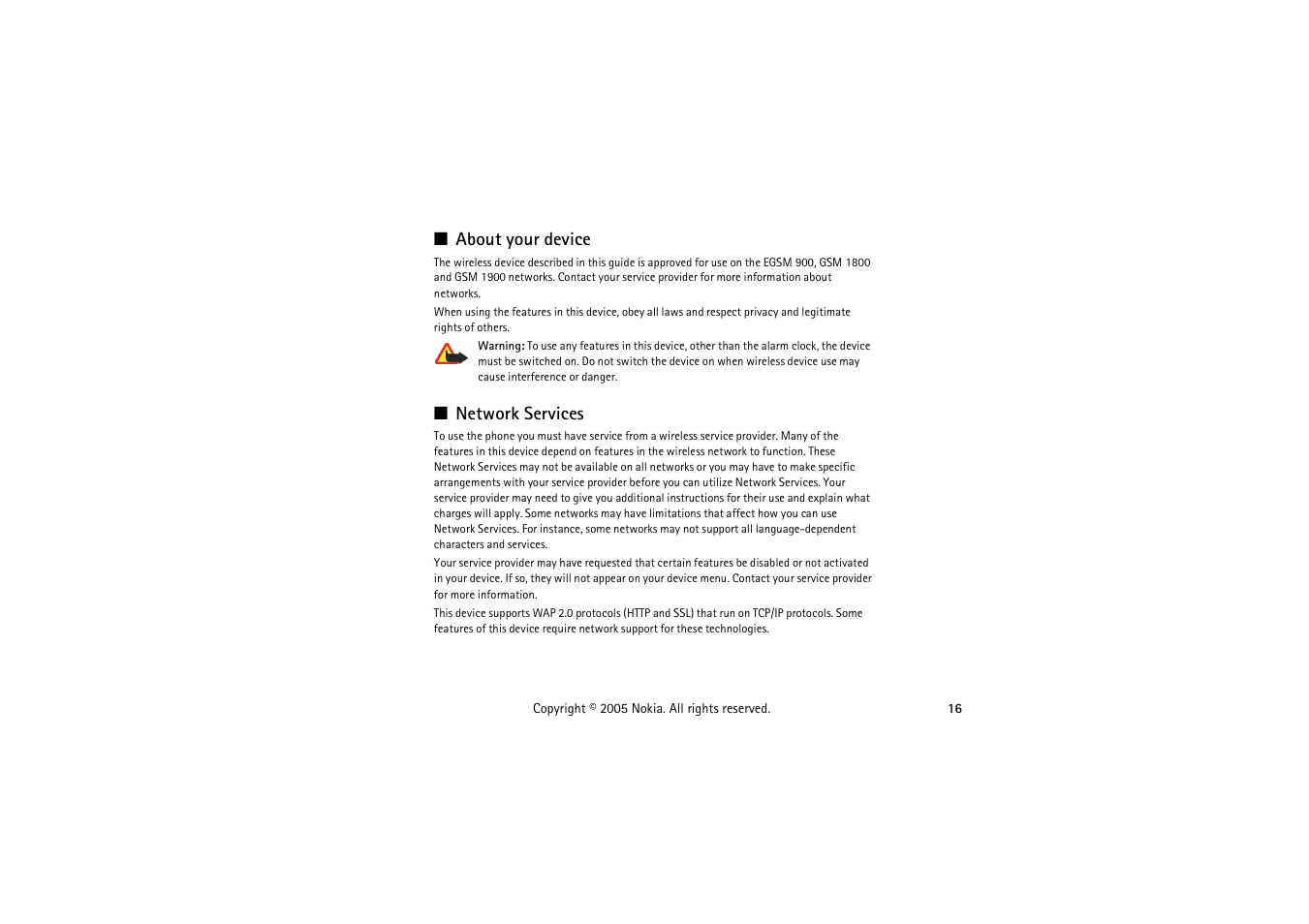 About your device, Network services | Nokia 3230 User Manual | Page 16 / 210