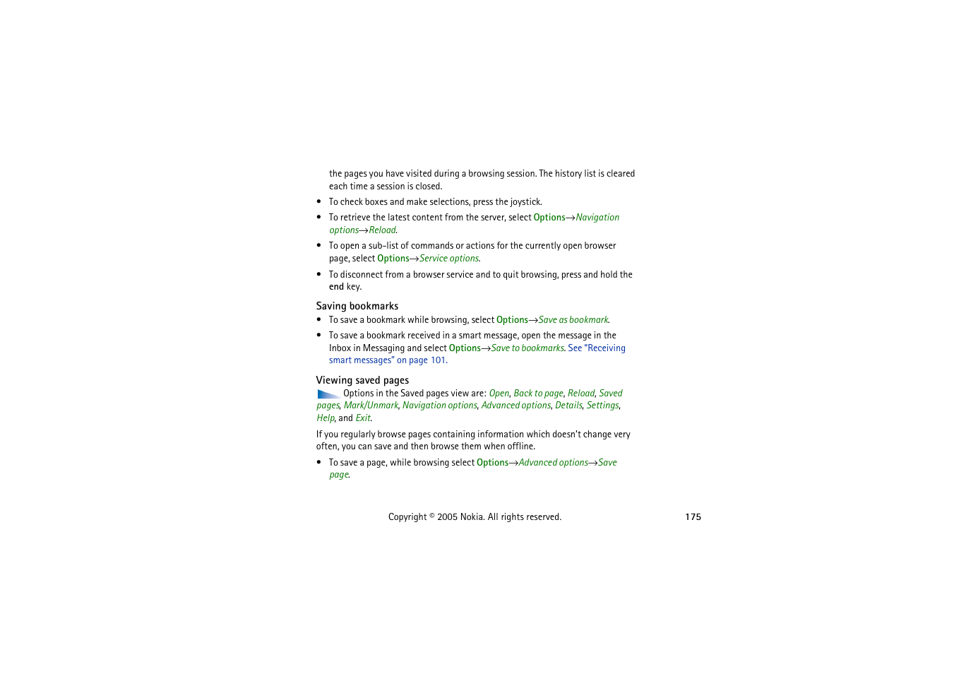 Saving bookmarks | Nokia 3230 User Manual | Page 175 / 210