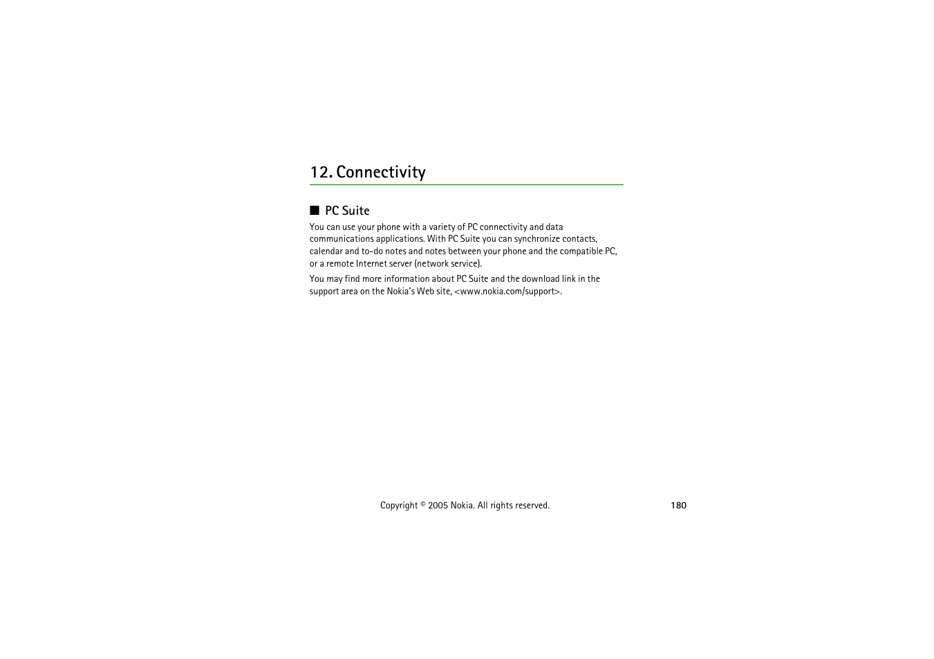 Connectivity, Pc suite | Nokia 3230 User Manual | Page 180 / 210