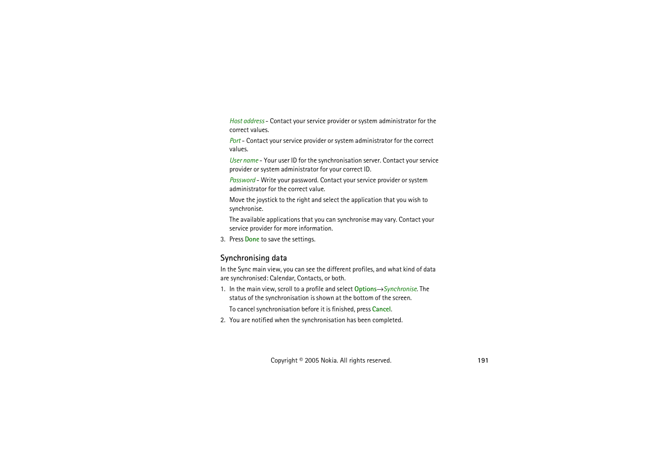 Synchronising data | Nokia 3230 User Manual | Page 191 / 210