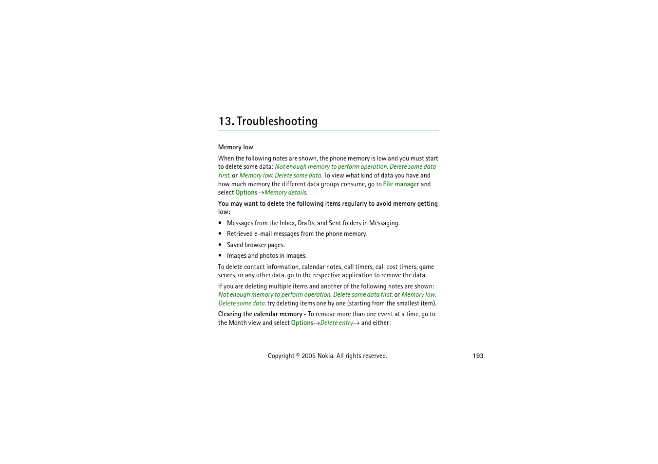 Troubleshooting | Nokia 3230 User Manual | Page 193 / 210