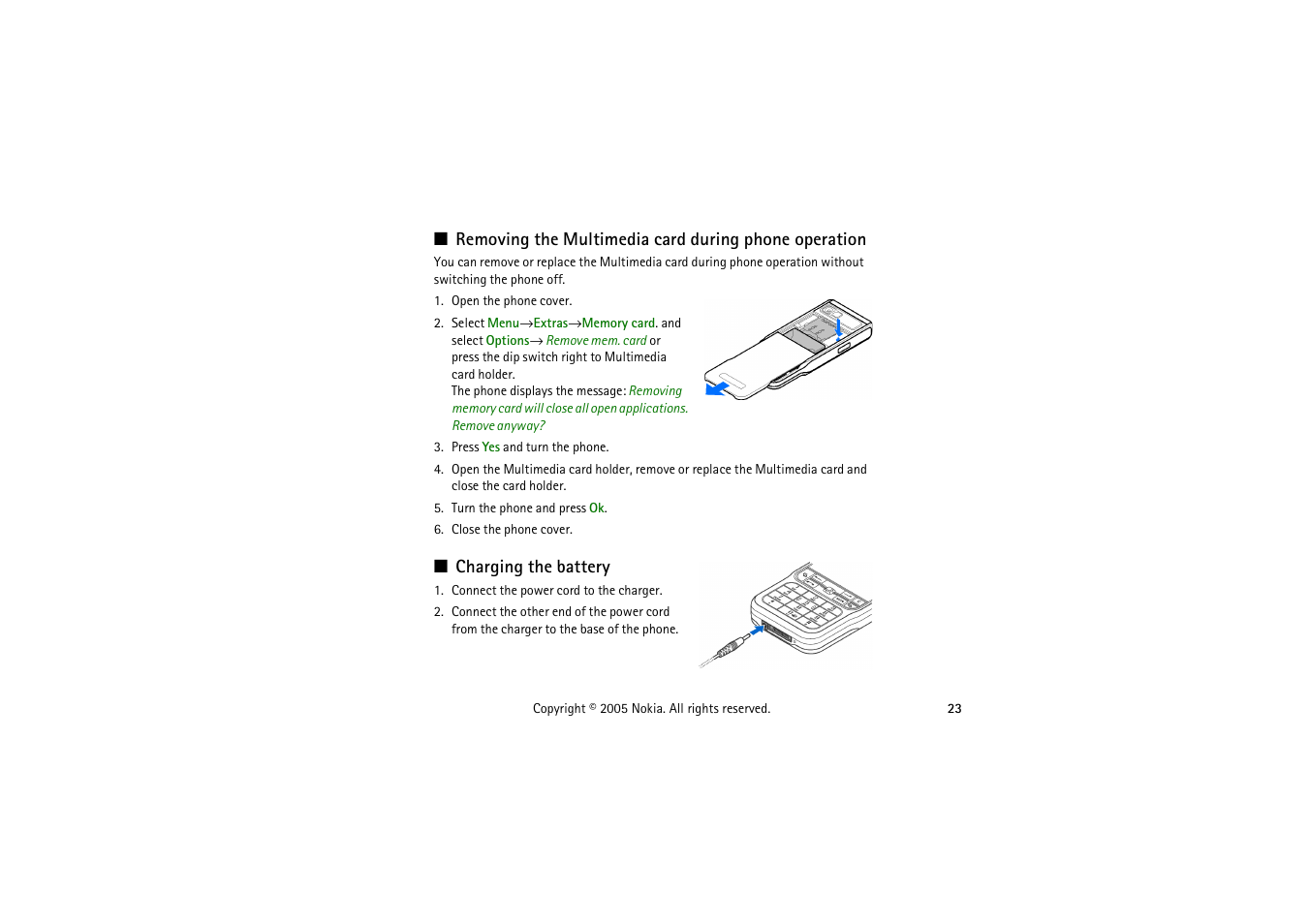 Charging the battery | Nokia 3230 User Manual | Page 23 / 210