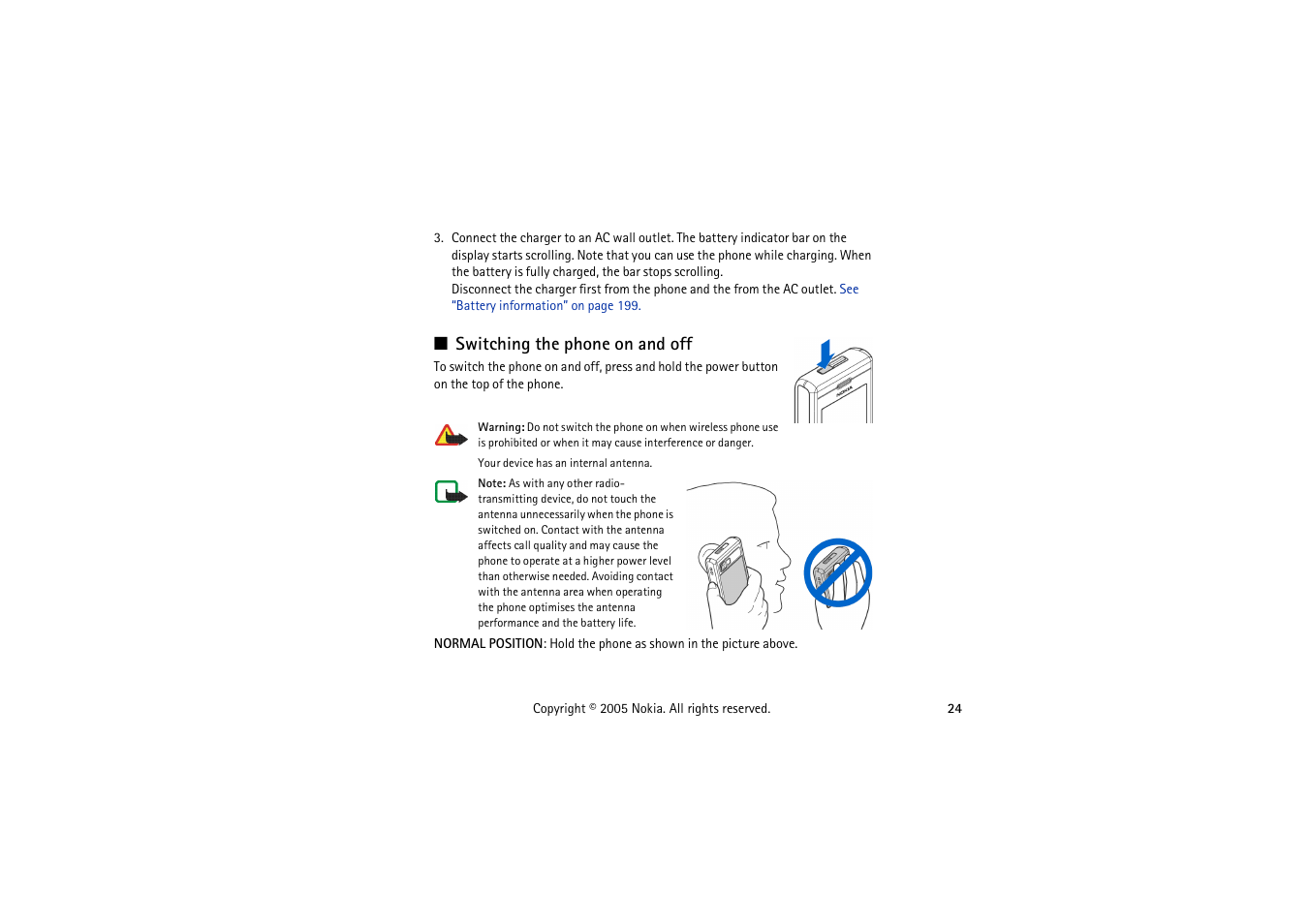 Switching the phone on and off | Nokia 3230 User Manual | Page 24 / 210