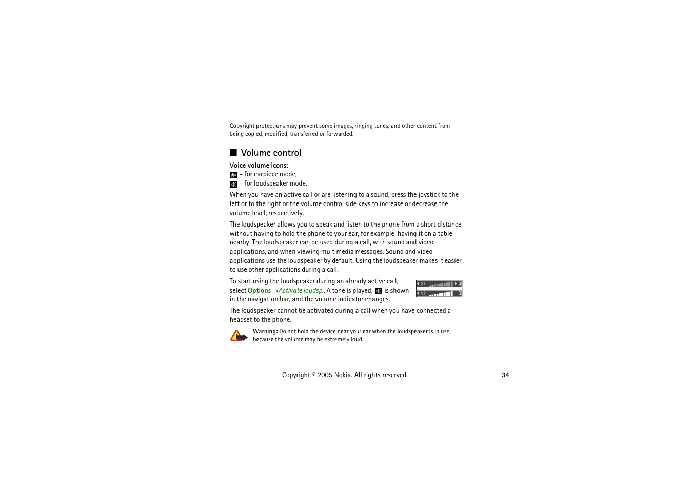 Volume control | Nokia 3230 User Manual | Page 34 / 210