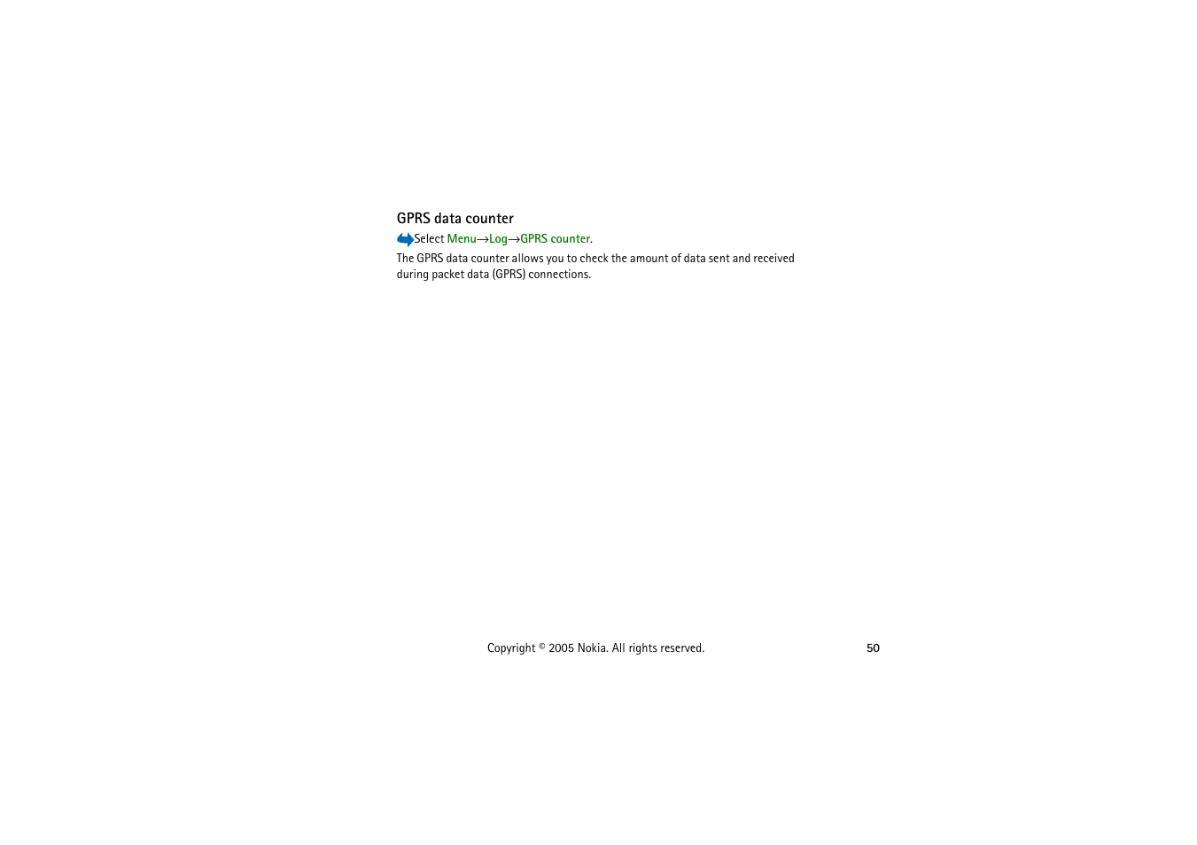 Gprs data counter | Nokia 3230 User Manual | Page 50 / 210