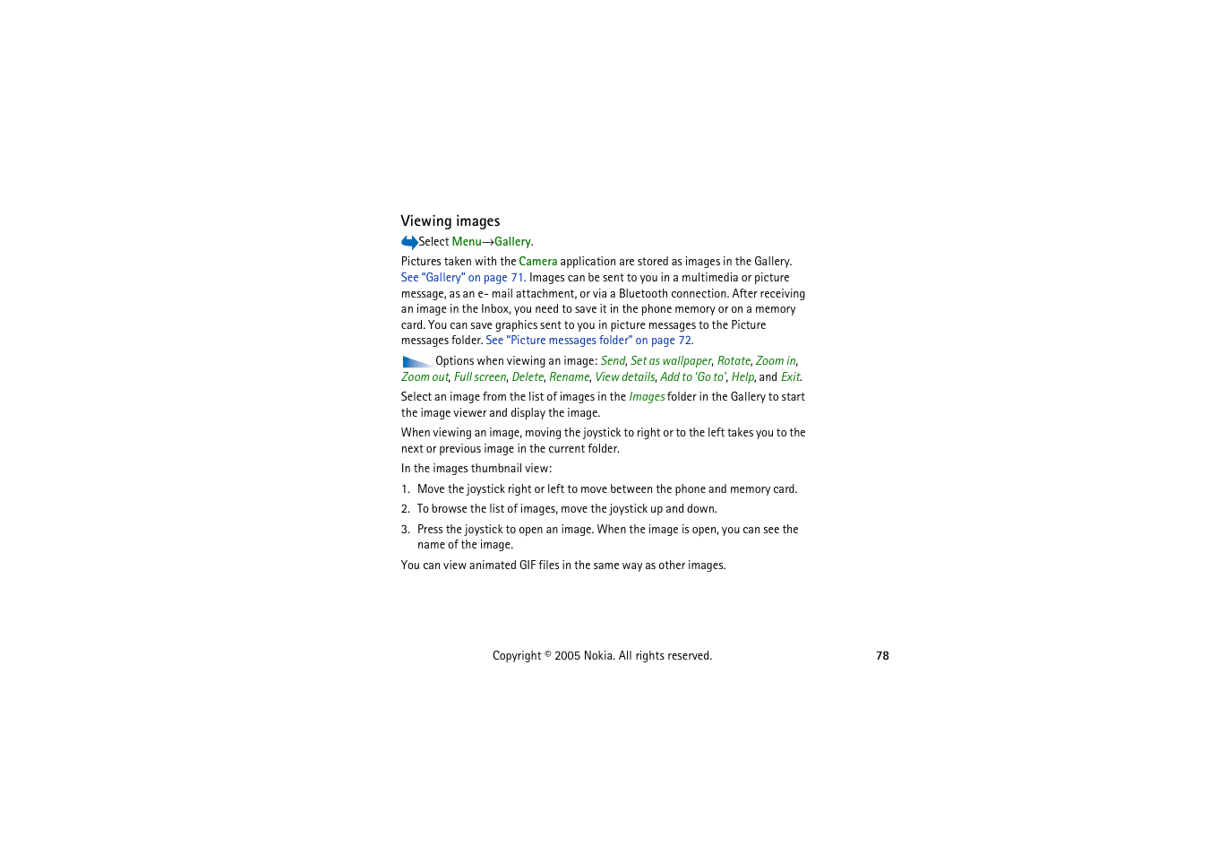 Viewing images | Nokia 3230 User Manual | Page 78 / 210
