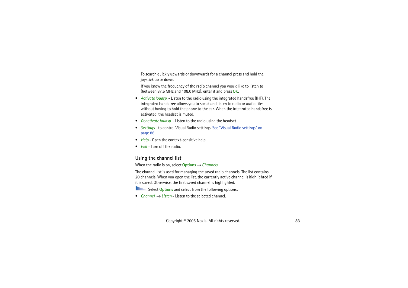 Using the channel list | Nokia 3230 User Manual | Page 83 / 210