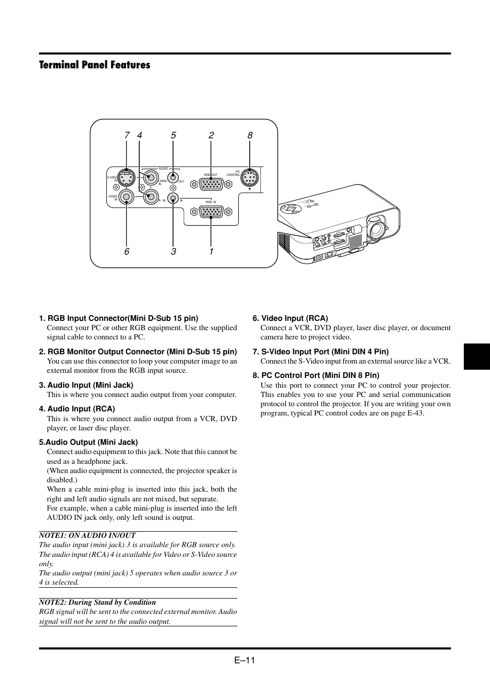 Terminal panel features, E–11 | Nokia VT45K User Manual | Page 13 / 45