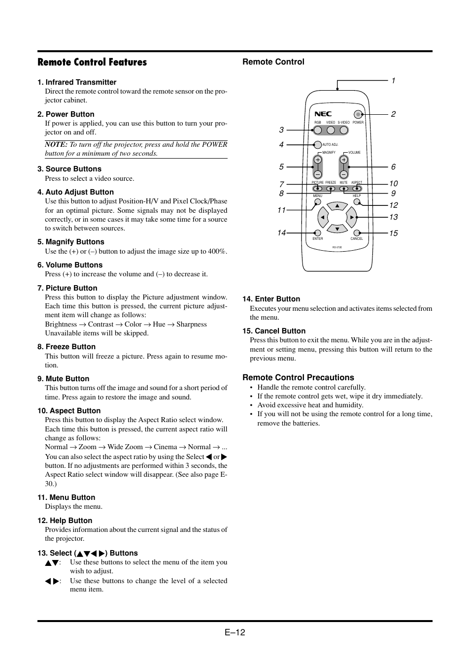 Remote control features | Nokia VT45K User Manual | Page 14 / 45