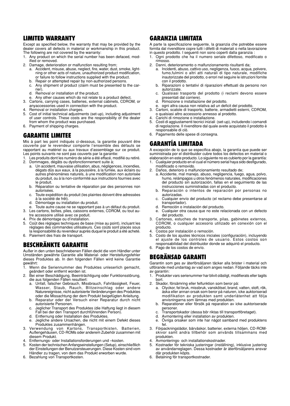 Limited warranty, Garantie limitee, Beschränkte garantie | Garanzia limitata, Garantía limitada, Begränsad garanti | Nokia VT45K User Manual | Page 2 / 45