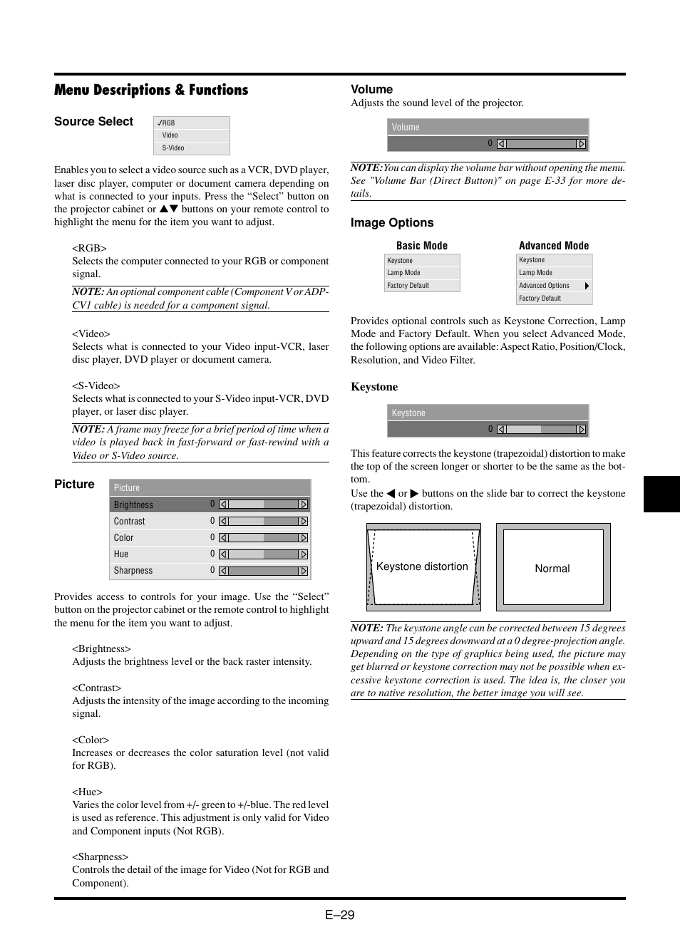 Menu descriptions & functions, E–29 | Nokia VT45K User Manual | Page 31 / 45