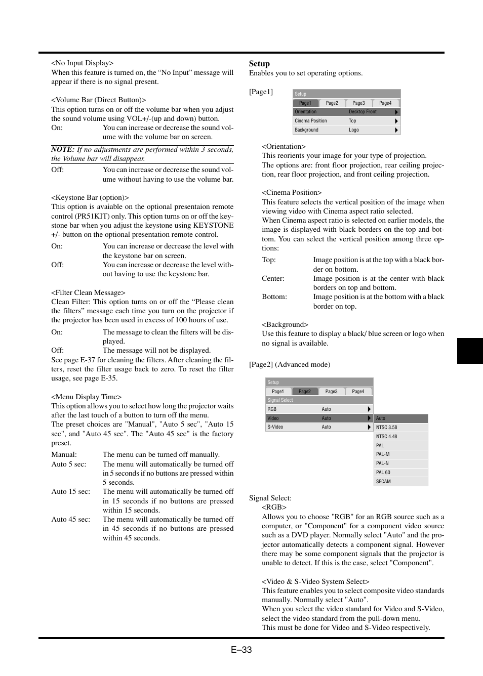 E–33, Setup | Nokia VT45K User Manual | Page 35 / 45