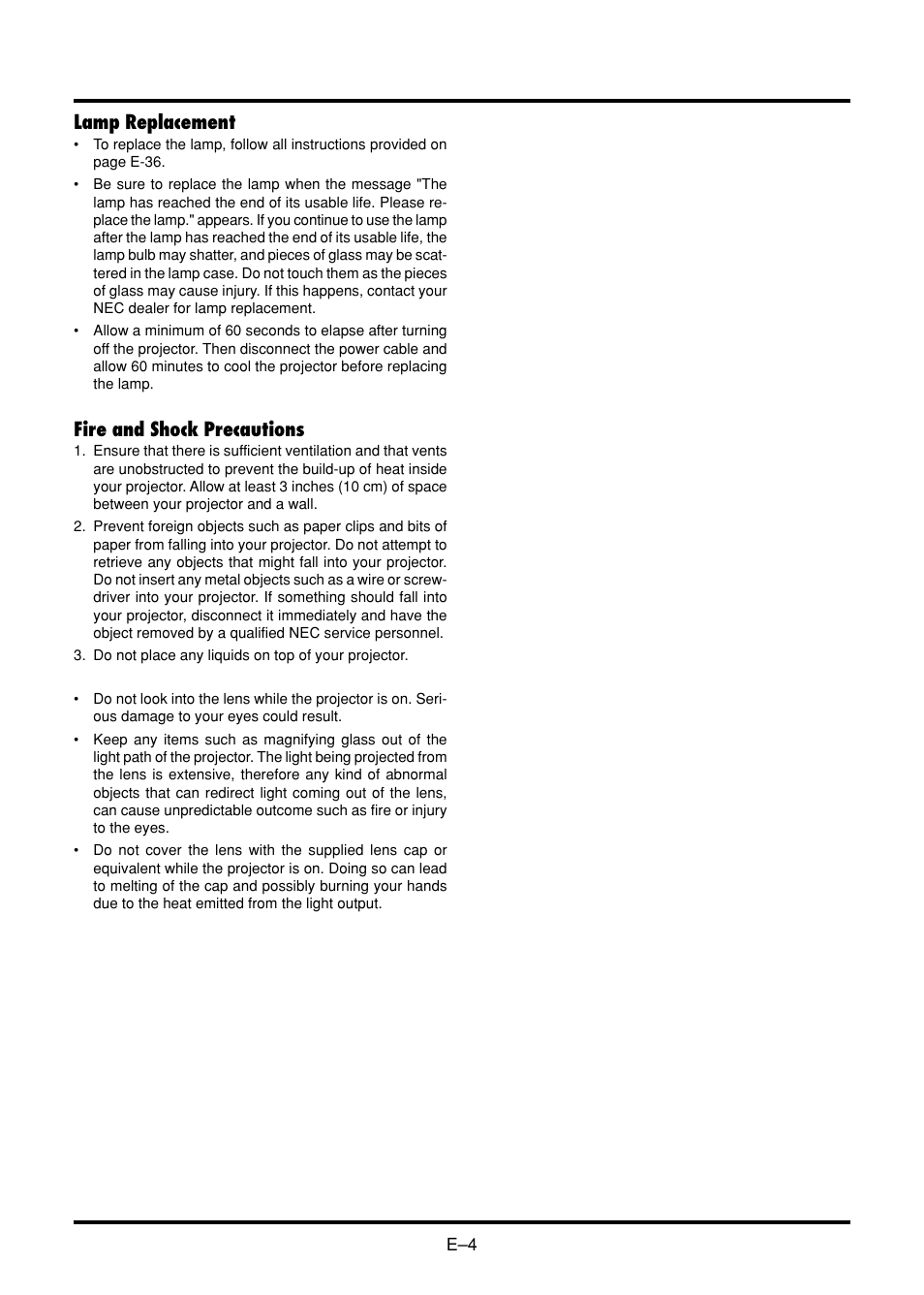 Lamp replacement, Fire and shock precautions | Nokia VT45K User Manual | Page 6 / 45