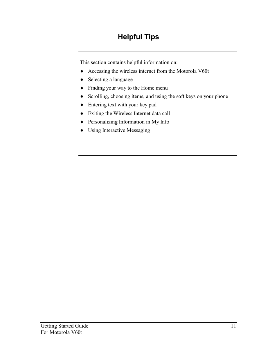 Helpful tips, Helpful tips 11 | Nokia Motorola User Manual | Page 12 / 23