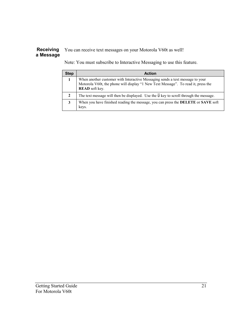 Receiving a message | Nokia Motorola User Manual | Page 22 / 23