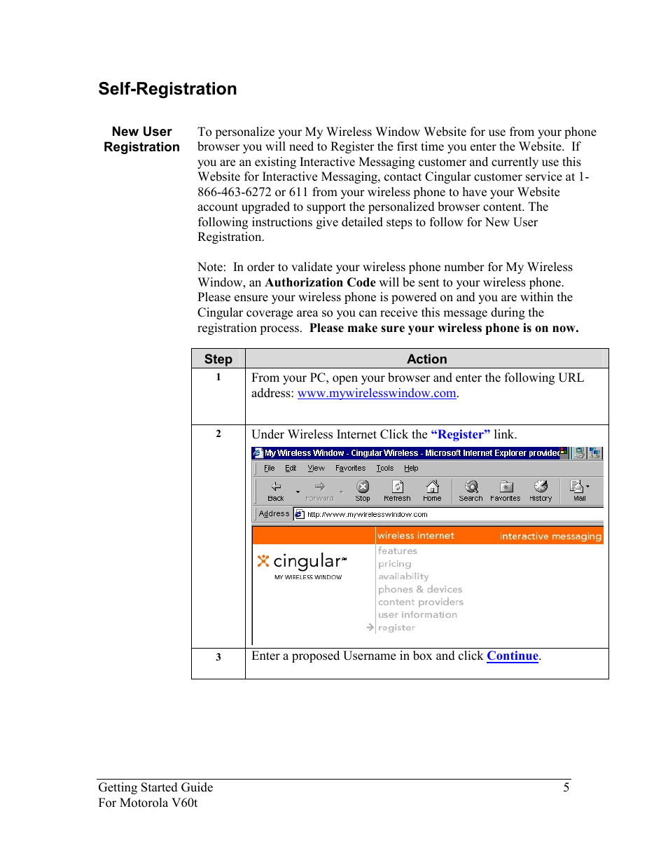 Self-registration, New user registration, Egistration | Nokia Motorola User Manual | Page 6 / 23