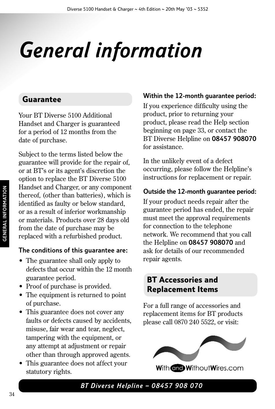 General information, Bt accessories and replacement items, Guarantee | Nokia BT DIVERSE 5100 User Manual | Page 36 / 40