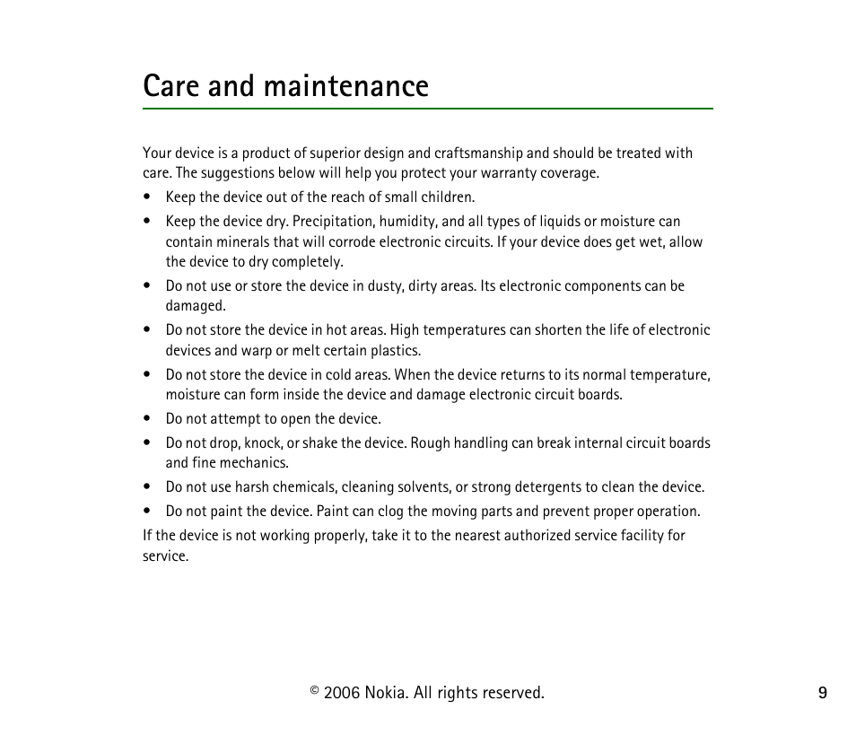 Care and maintenance | Nokia LPS-4 User Manual | Page 9 / 9