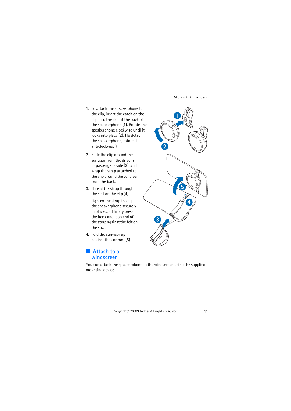 Attach to a windscreen | Nokia HF-510 User Manual | Page 11 / 20
