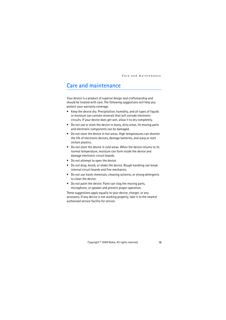 Care and maintenance | Nokia HF-510 User Manual | Page 19 / 20