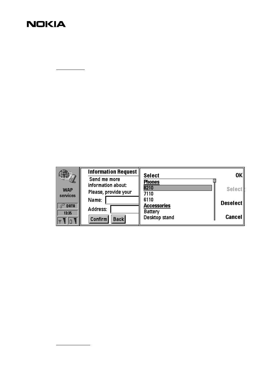 Wml input processing, Selection lists | Nokia 9110i User Manual | Page 23 / 26