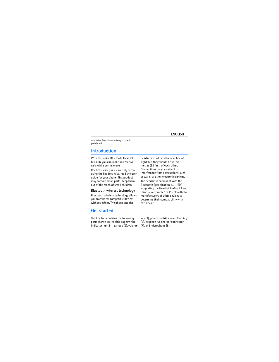 Introduction, Bluetooth wireless technology, Get started | Nokia BH-606 User Manual | Page 3 / 9