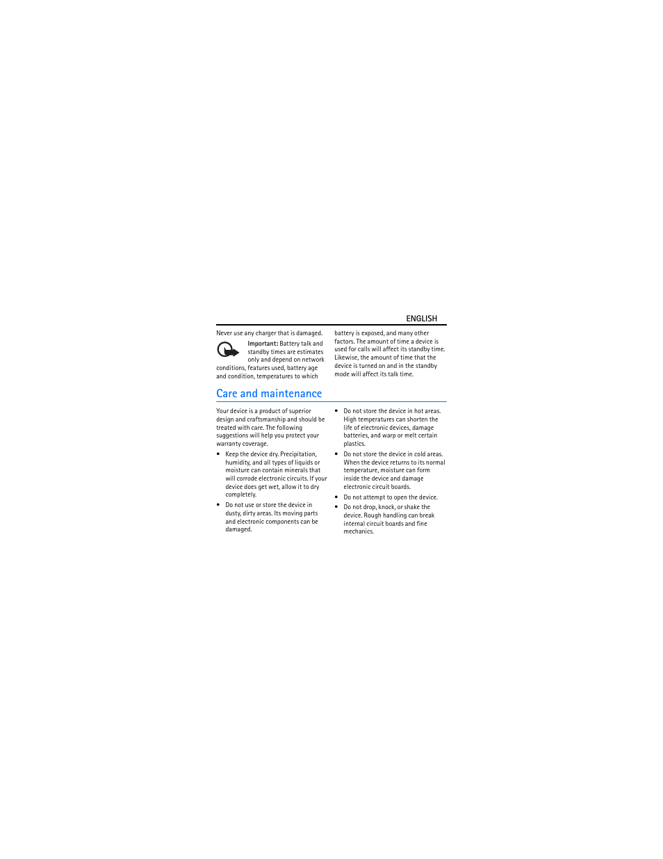 Care and maintenance | Nokia BH-606 User Manual | Page 8 / 9