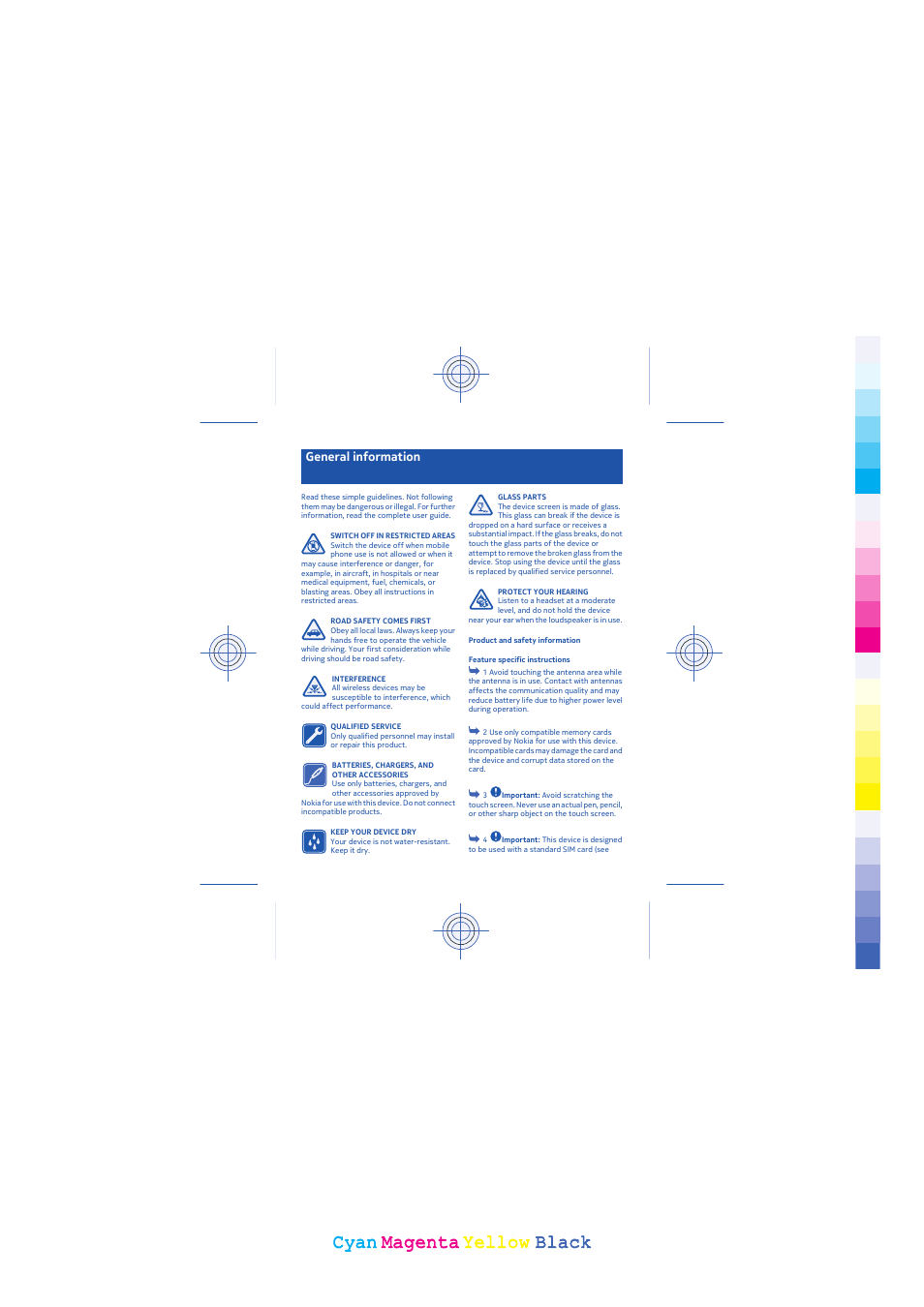 Cyan, Cyan magenta magenta yellow yellow black black, General information | Nokia 203 User Manual | Page 43 / 51
