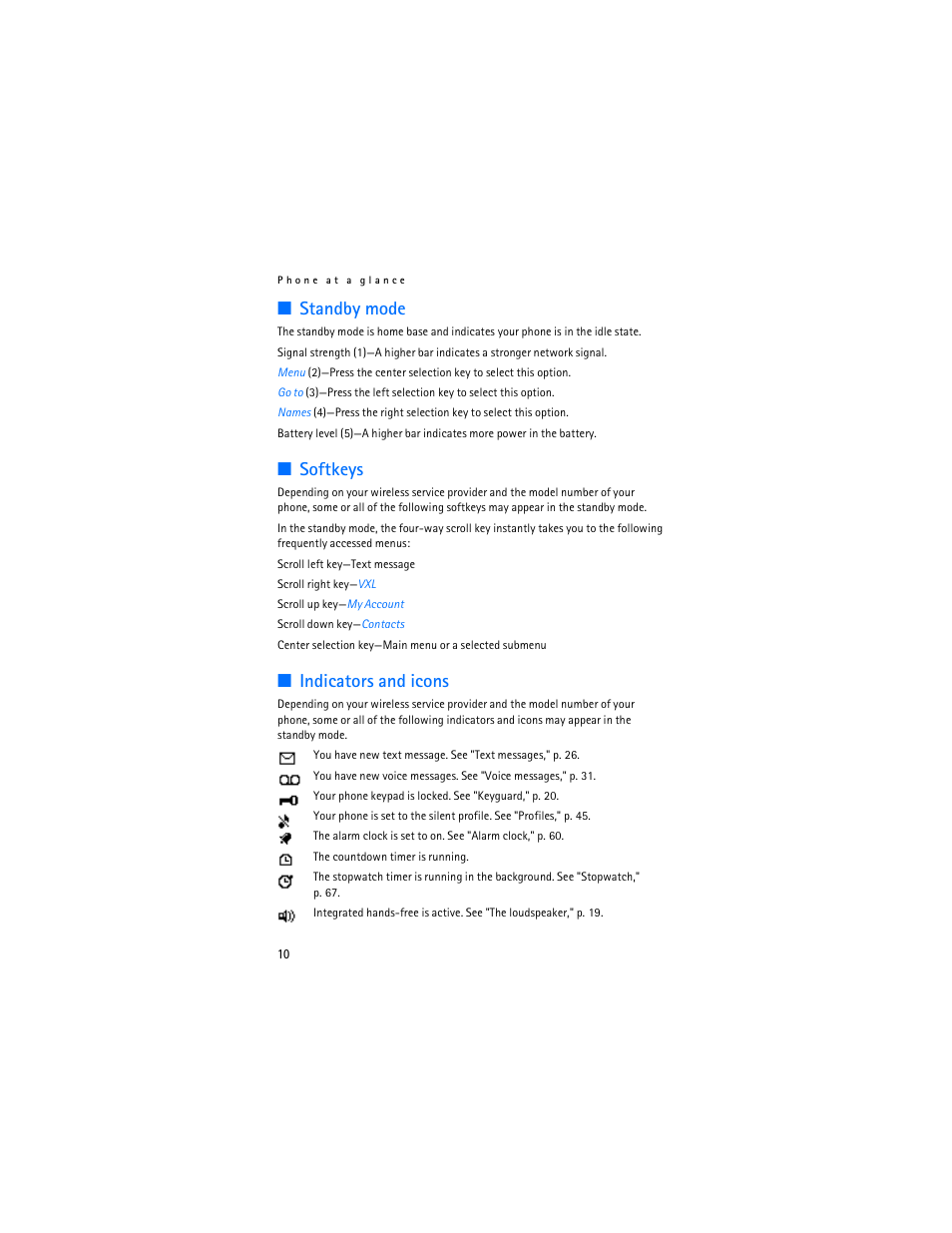 Standby mode, Softkeys, Indicators and icons | Nokia 3155i User Manual | Page 11 / 85