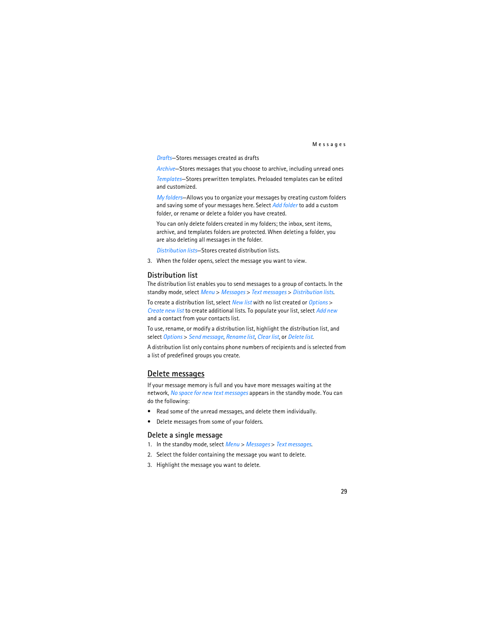 Delete messages | Nokia 3155i User Manual | Page 30 / 85