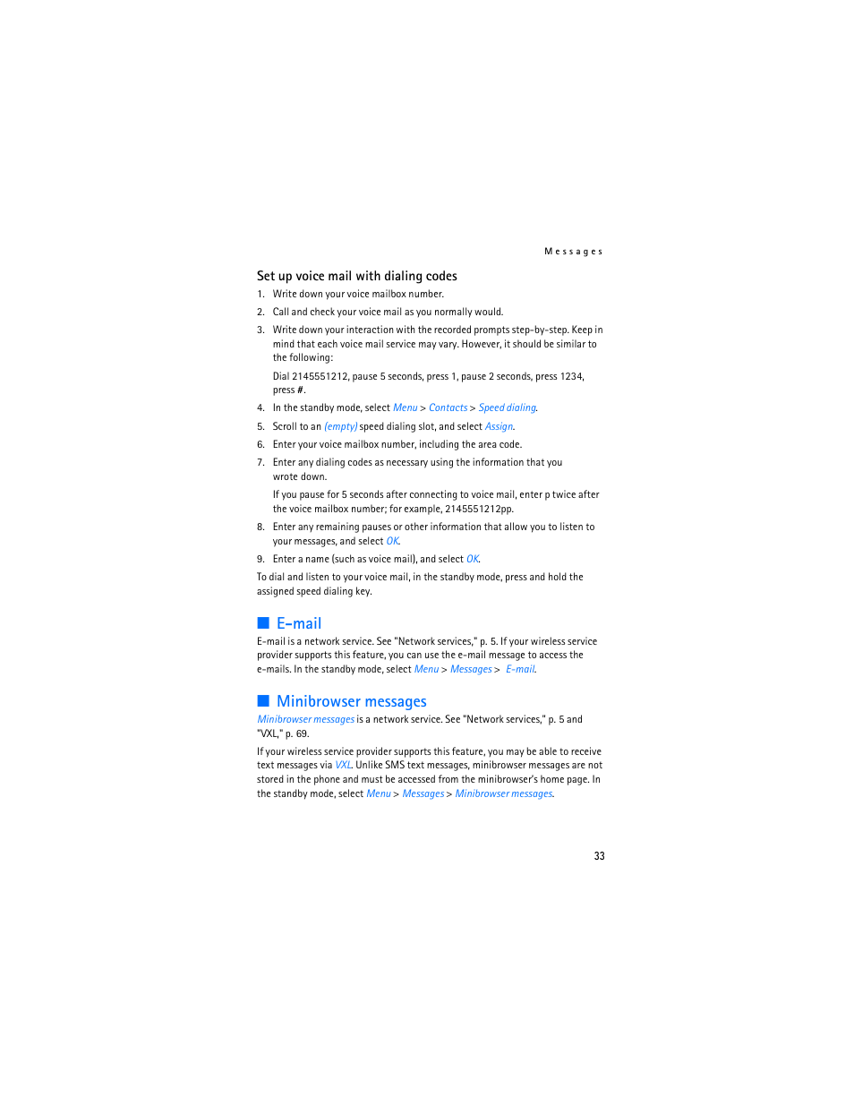 E-mail, Minibrowser messages | Nokia 3155i User Manual | Page 34 / 85