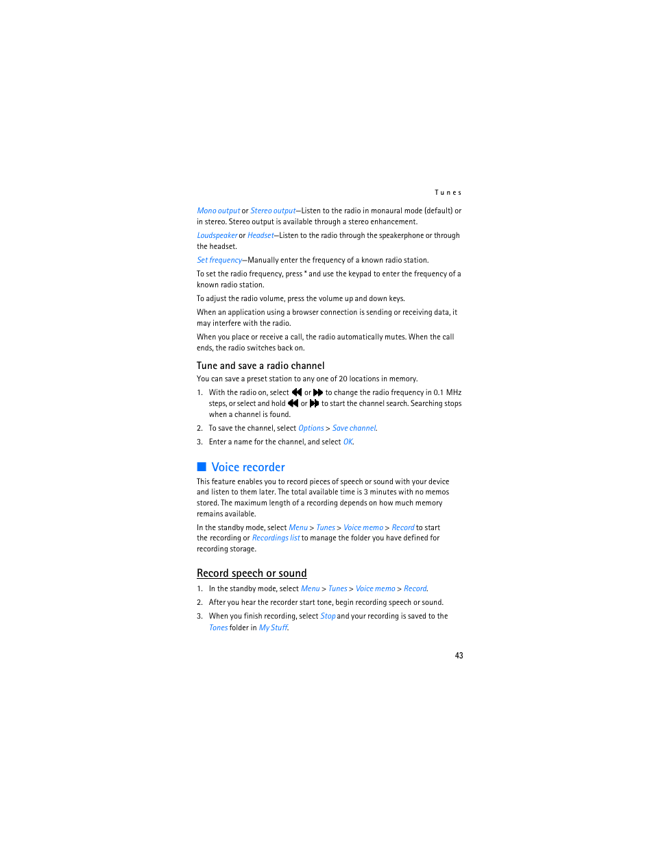 Voice recorder, Record speech or sound | Nokia 3155i User Manual | Page 44 / 85