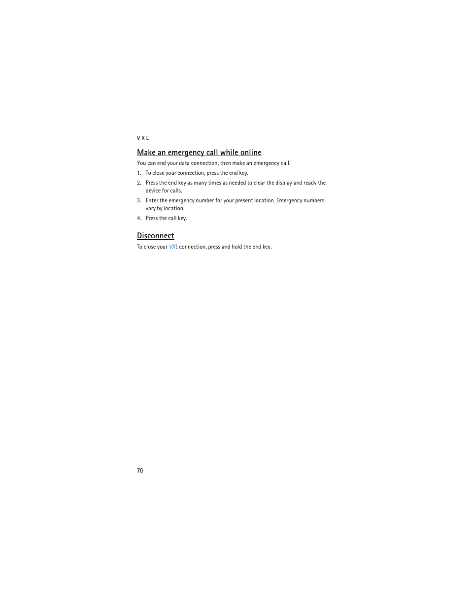 Make an emergency call while online, Disconnect | Nokia 3155i User Manual | Page 71 / 85