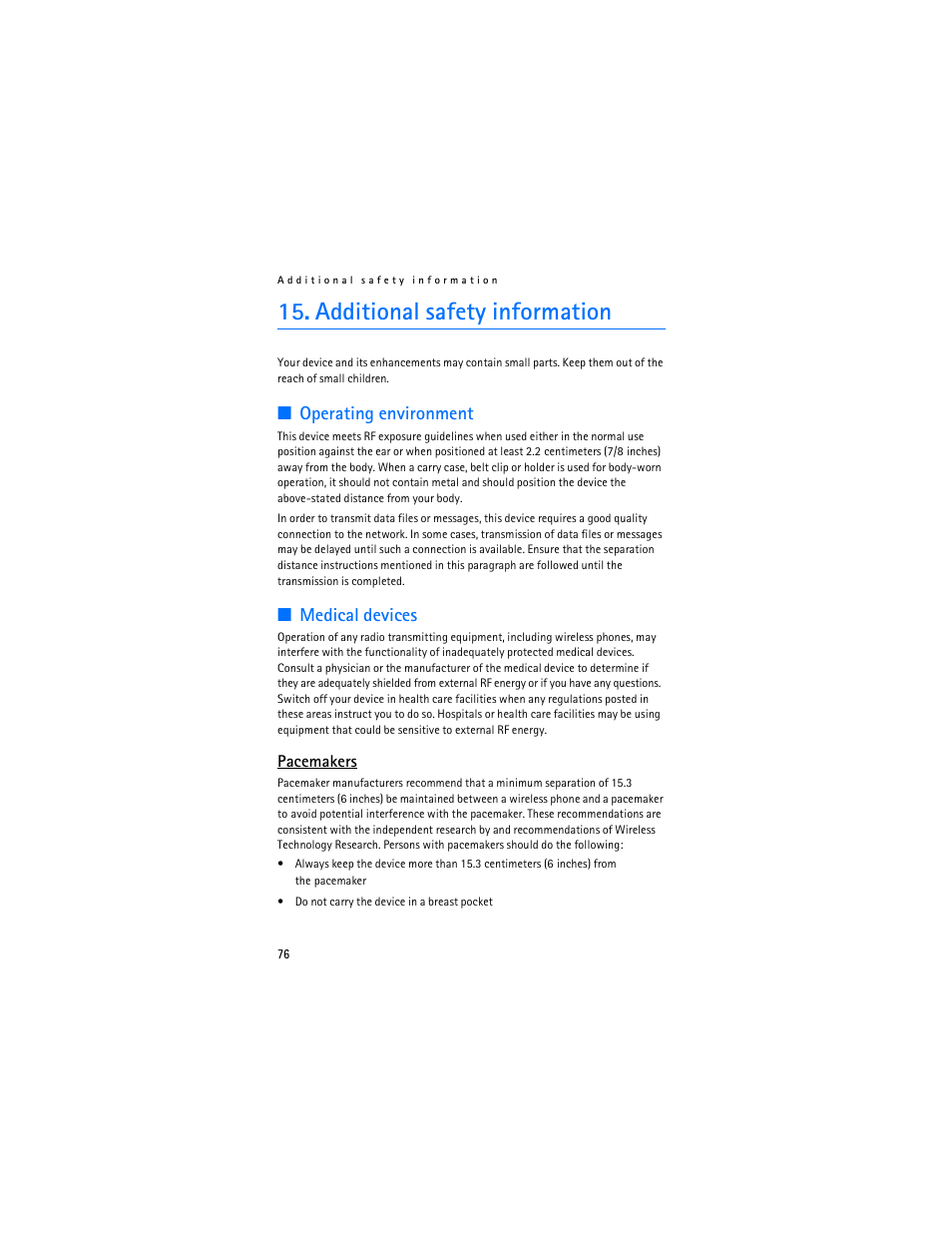 Additional safety information, Operating environment, Medical devices | Nokia 3155i User Manual | Page 77 / 85