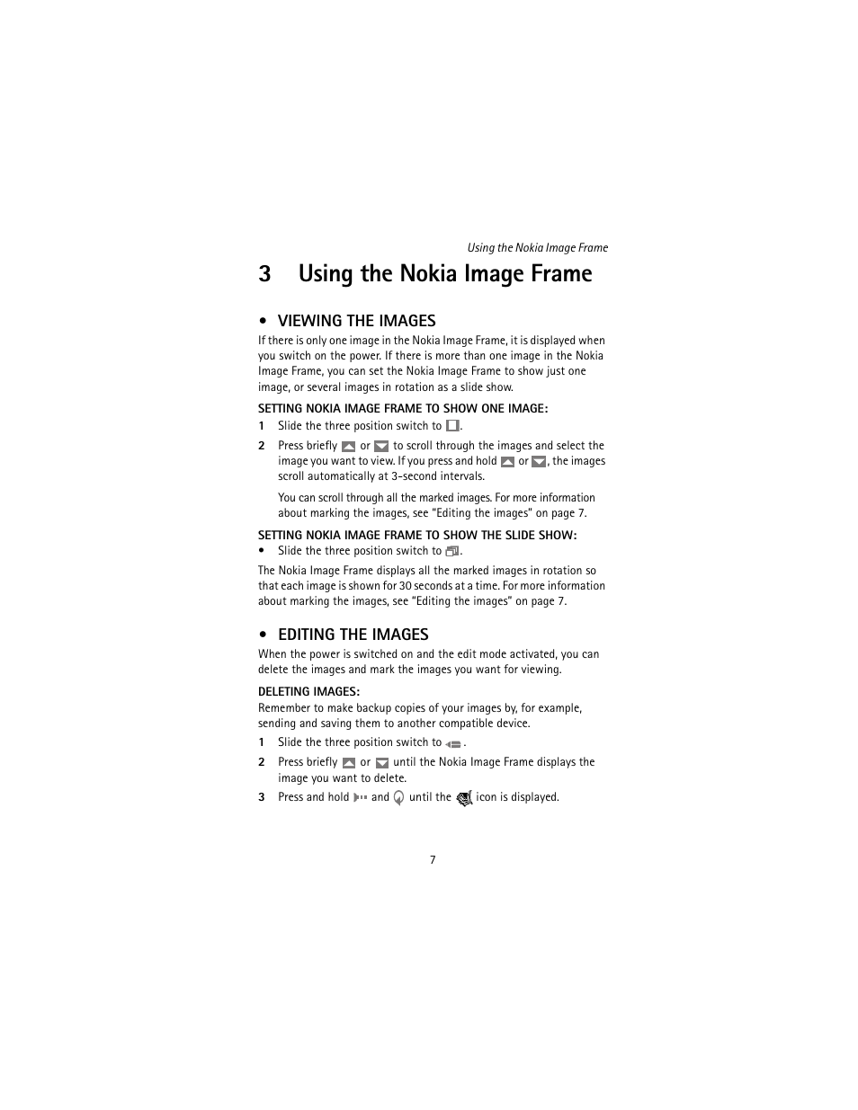 3 using the nokia image frame, Viewing the images, Editing the images | Viewing the images editing the images, 3using the nokia image frame | Nokia SU-4 User Manual | Page 11 / 24