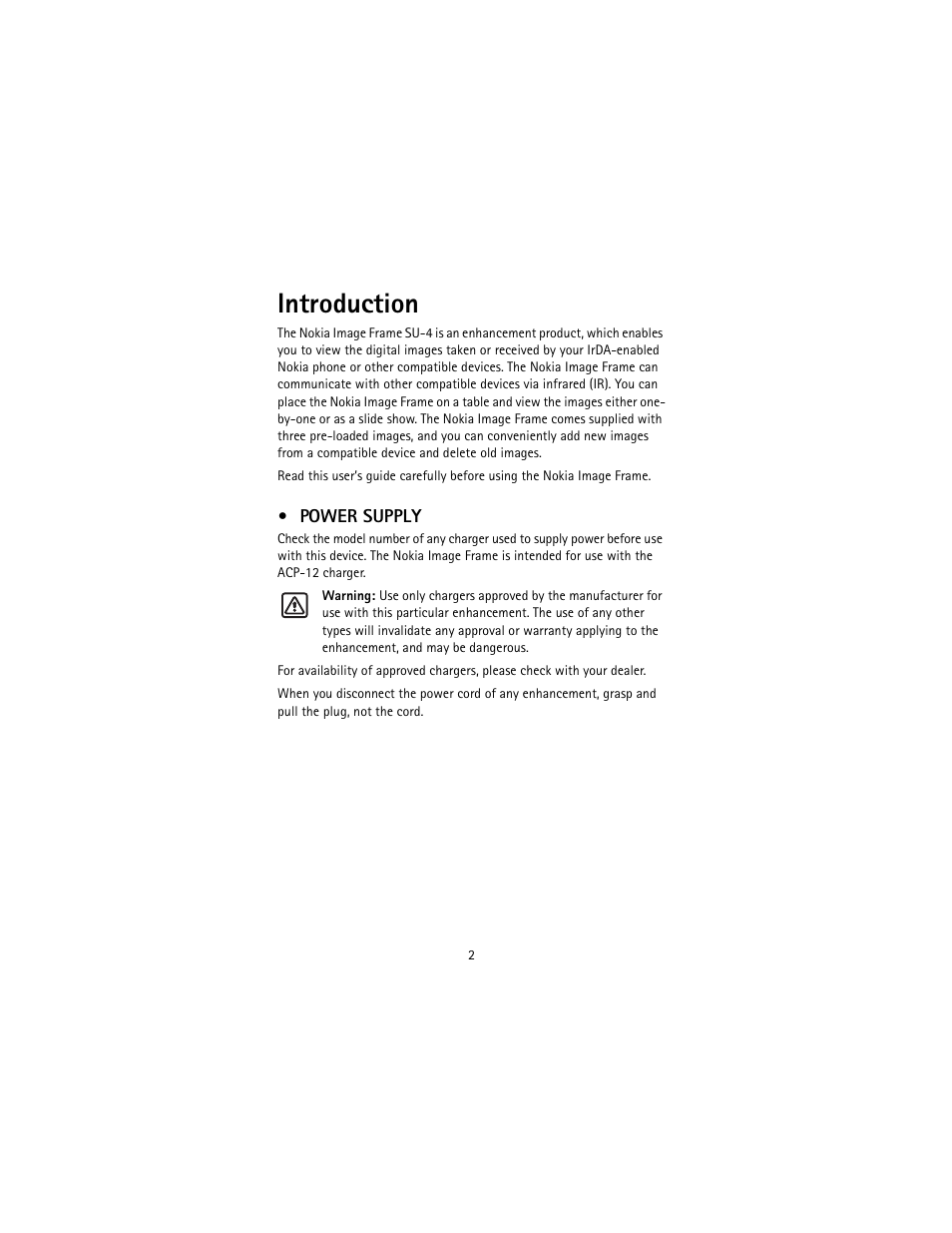 Introduction, Power supply | Nokia SU-4 User Manual | Page 6 / 24