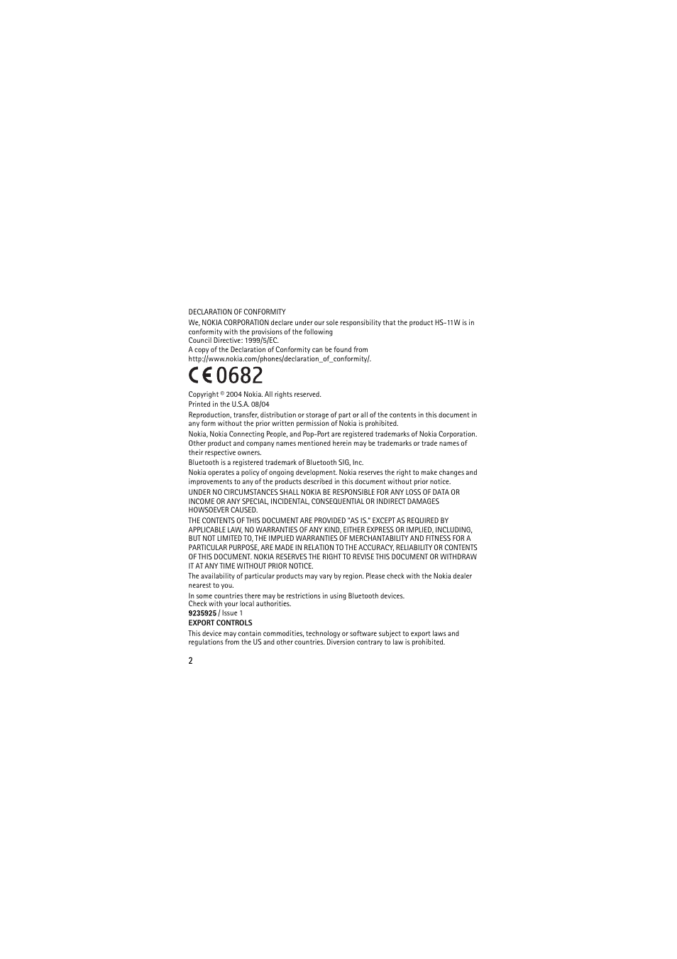 Nokia (HS-11W) User Manual | Page 2 / 84