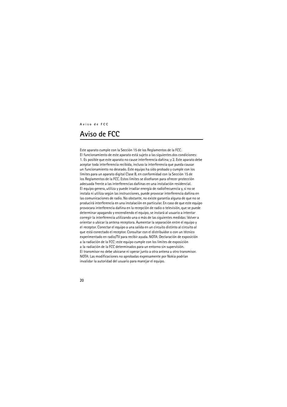 Aviso de fcc | Nokia (HS-11W) User Manual | Page 40 / 84