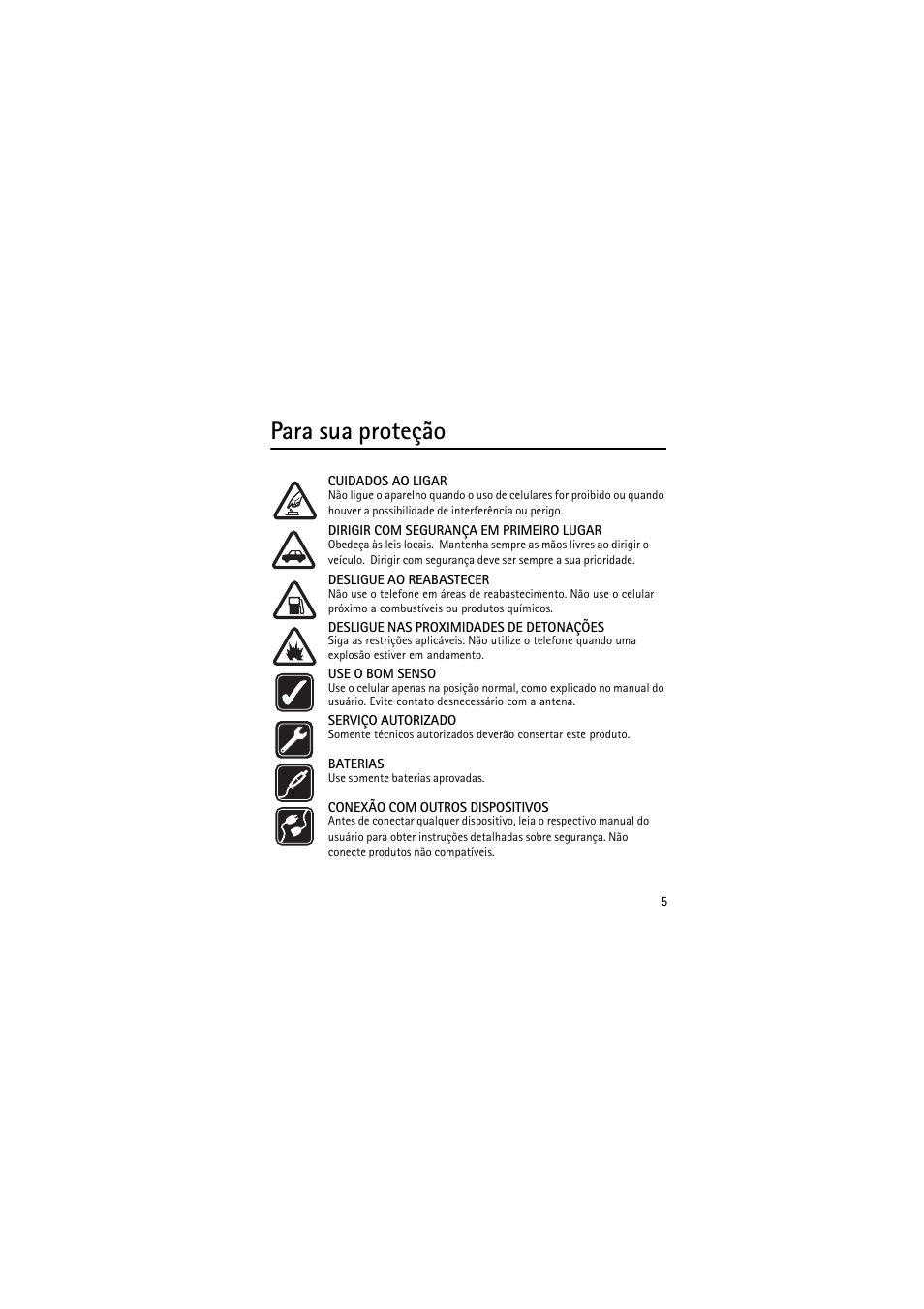 Para sua proteção | Nokia (HS-11W) User Manual | Page 45 / 84