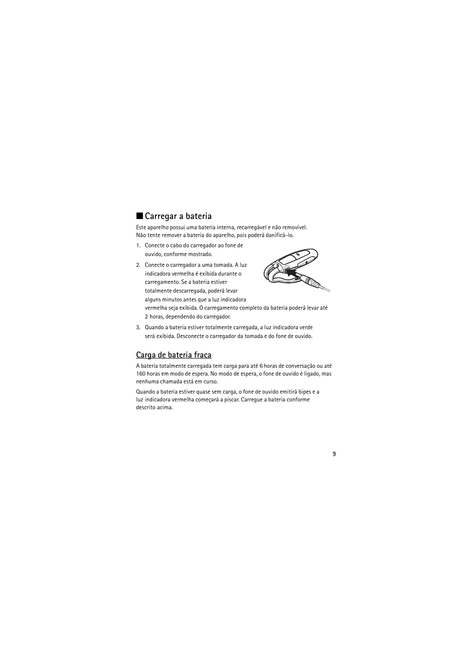 Carregar a bateria, Carga de bateria fraca | Nokia (HS-11W) User Manual | Page 49 / 84