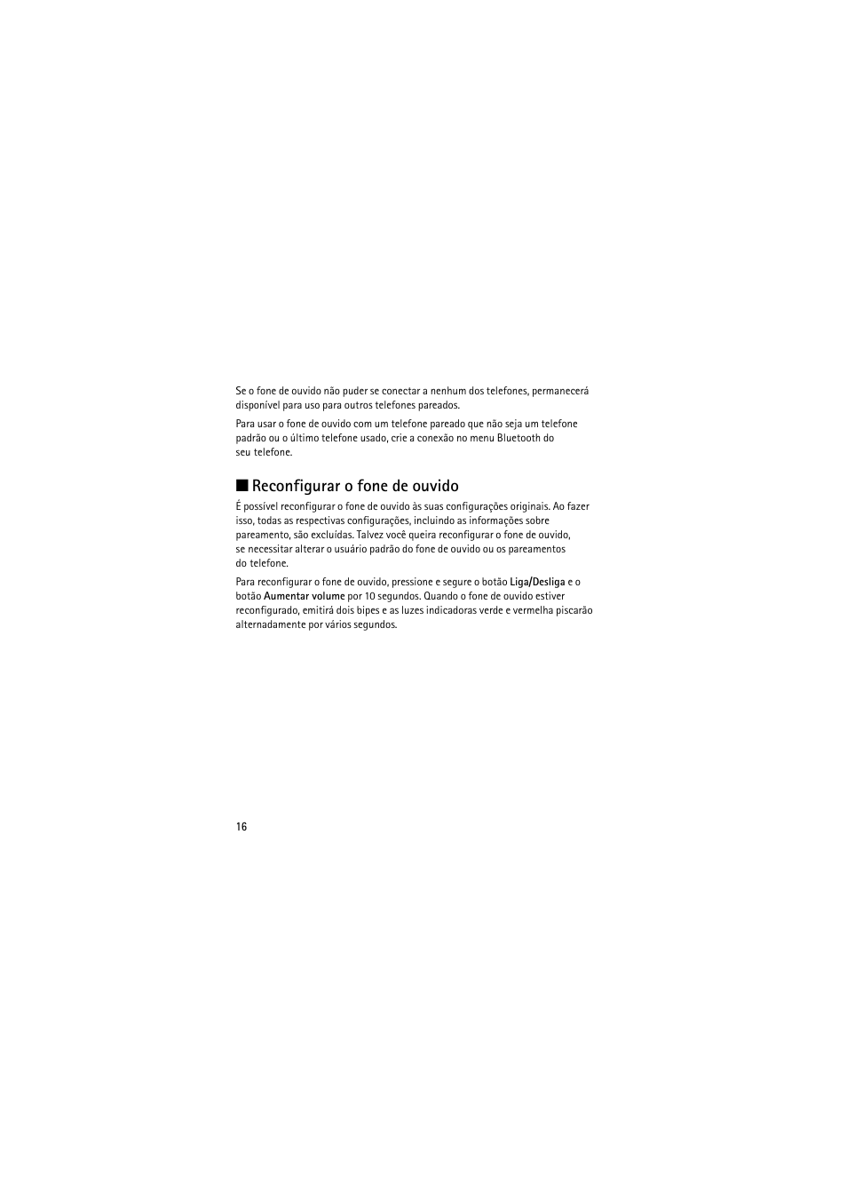 Reconfigurar o fone de ouvido | Nokia (HS-11W) User Manual | Page 56 / 84