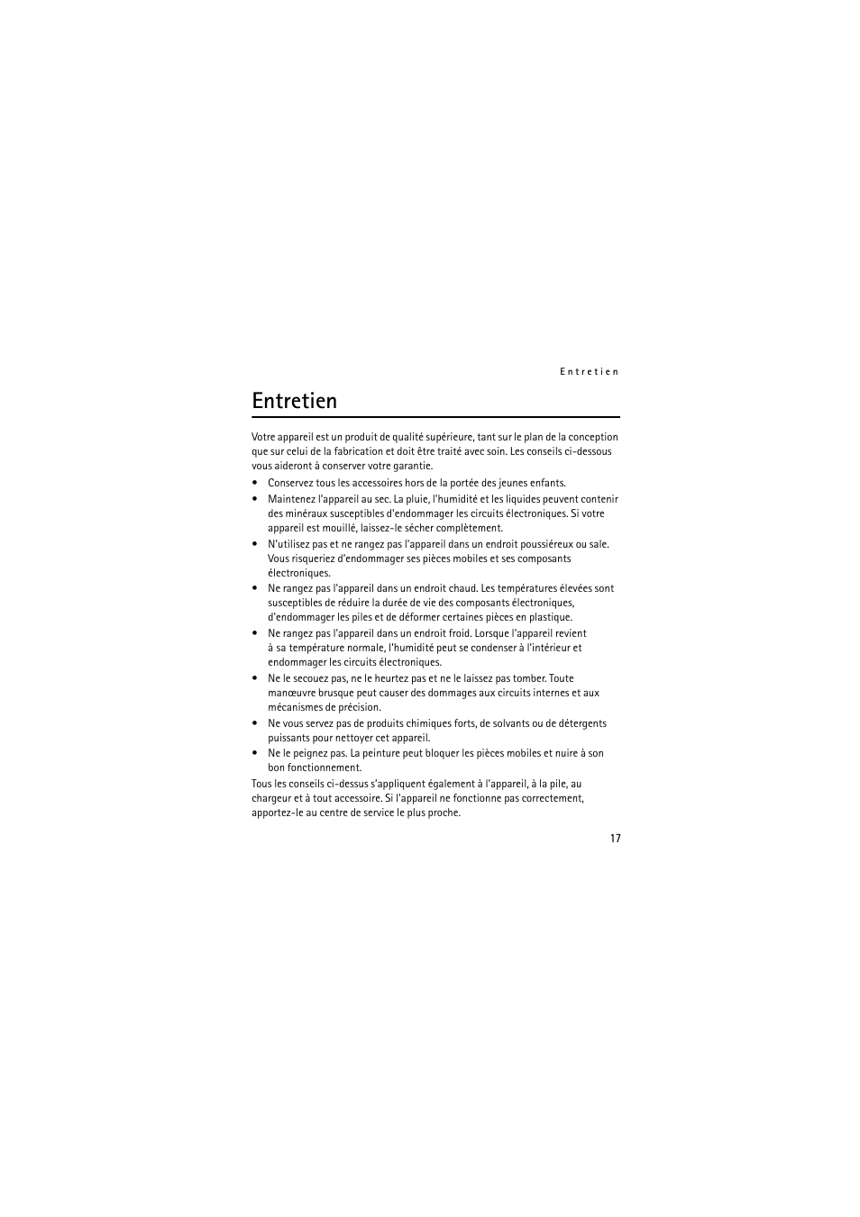 Entretien | Nokia (HS-11W) User Manual | Page 77 / 84