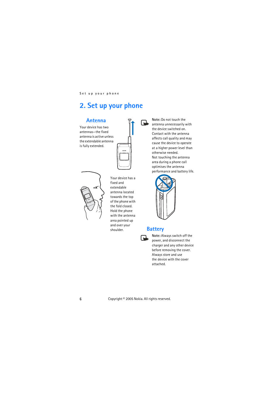 Set up your phone, Antenna, Battery | Antenna battery | Nokia 3155 User Manual | Page 14 / 95