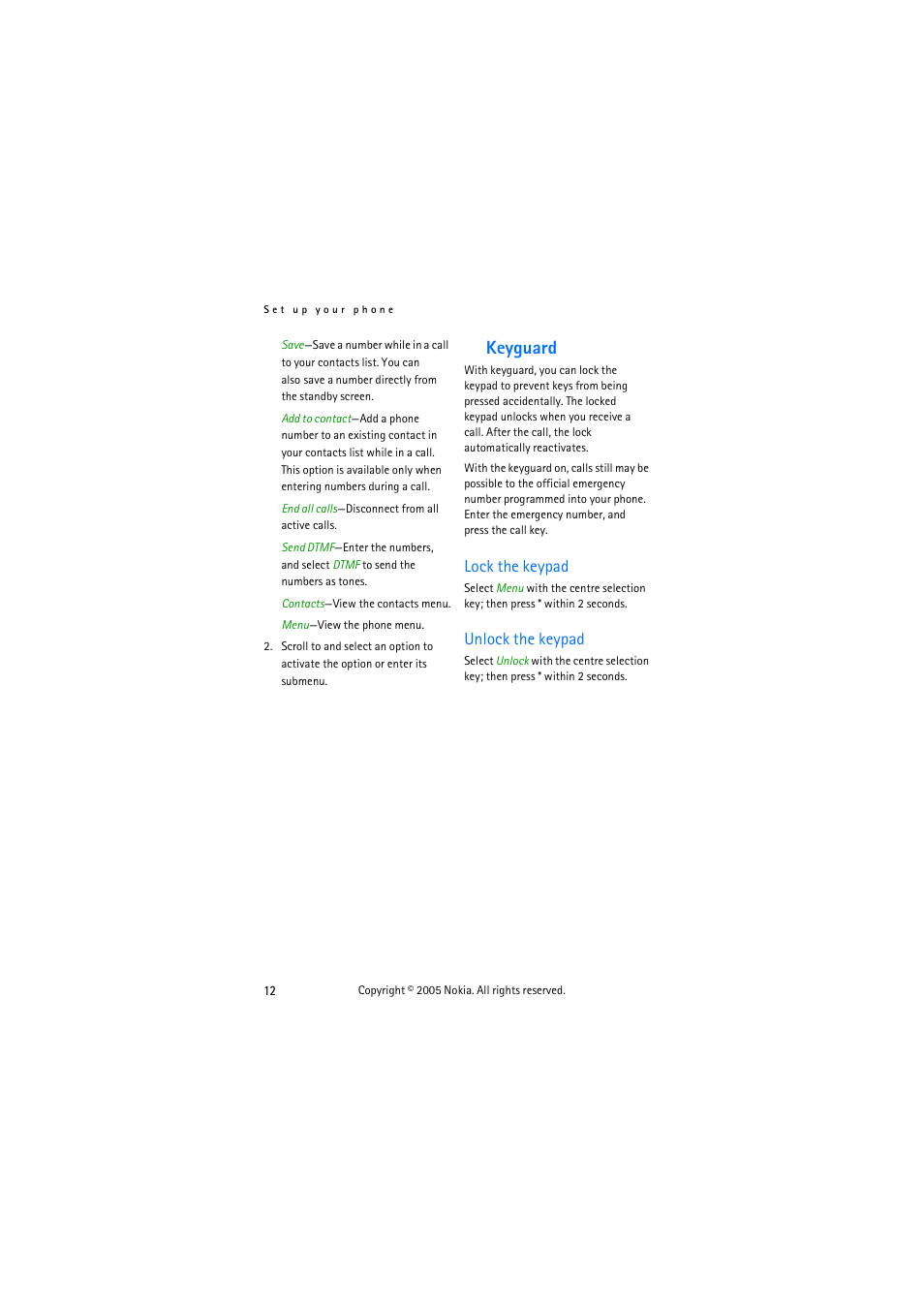 Keyguard, Lock the keypad, Unlock the keypad | Lock the keypad unlock the keypad | Nokia 3155 User Manual | Page 20 / 95