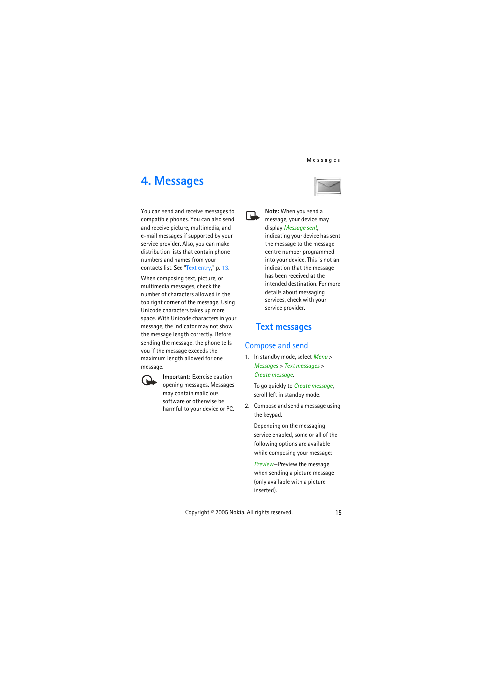 Messages, Text messages, Compose and send | Nokia 3155 User Manual | Page 23 / 95