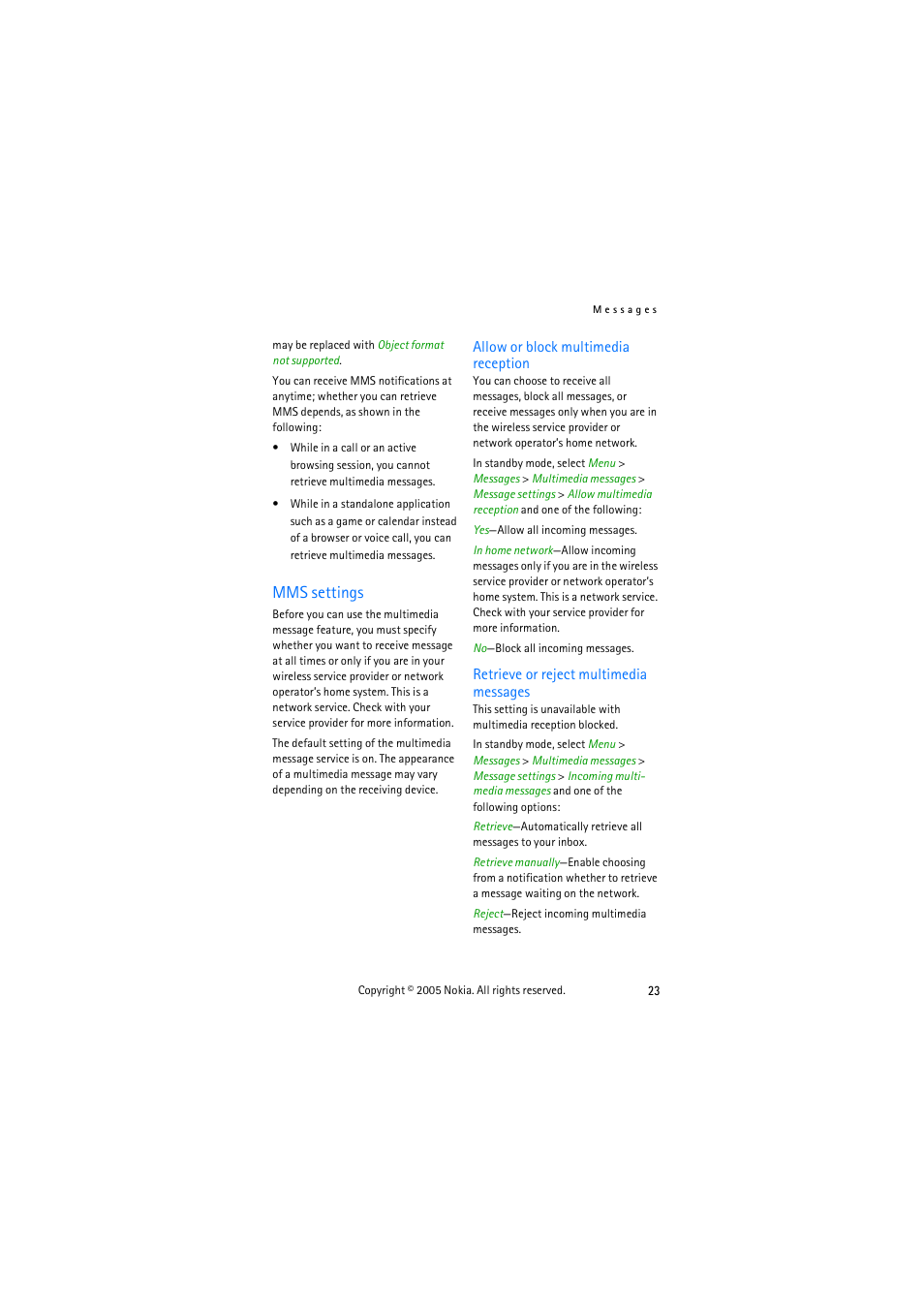 Mms settings | Nokia 3155 User Manual | Page 31 / 95