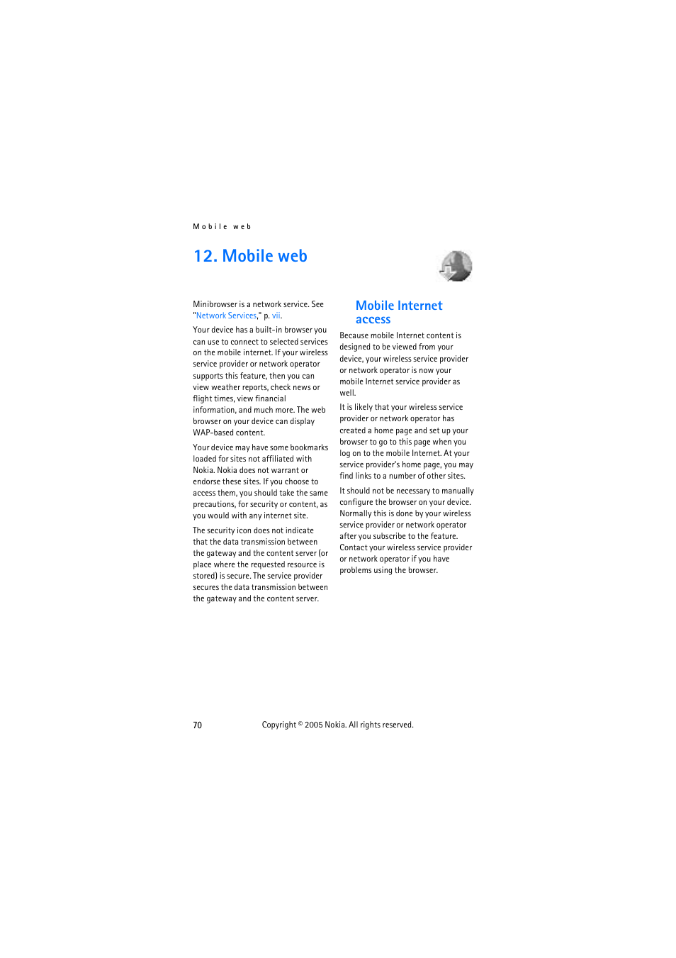 Mobile web, Mobile internet access, For more | Nokia 3155 User Manual | Page 78 / 95