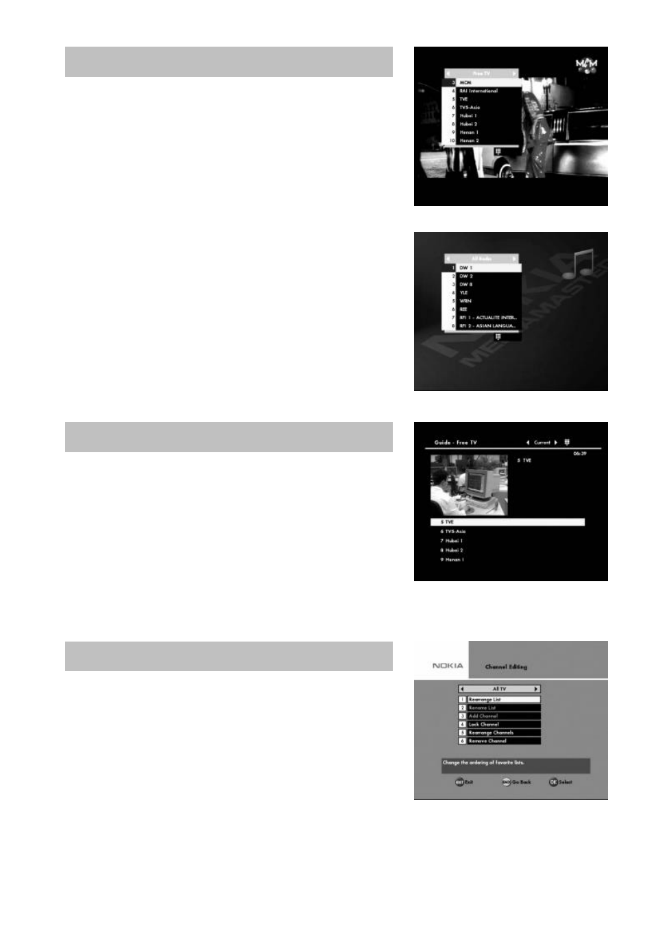 Tv channels and radio channels, Tv guide and radio guide, Edit channels | Nokia 9400 S User Manual | Page 17 / 28