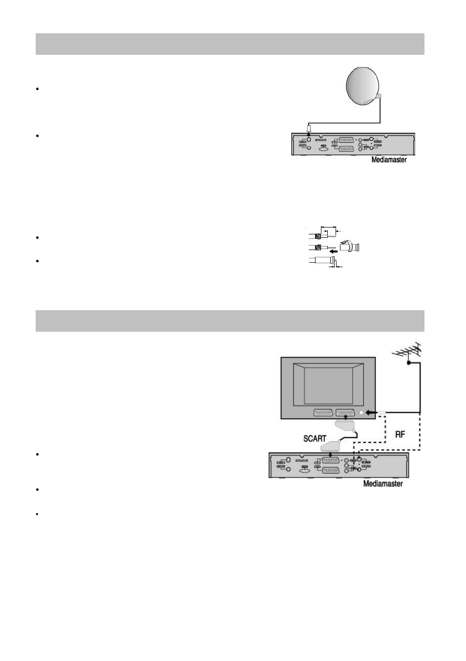 Connecting the mediamaster to the satellite dish, Connecting the mediamaster to a tv set | Nokia 9400 S User Manual | Page 6 / 28
